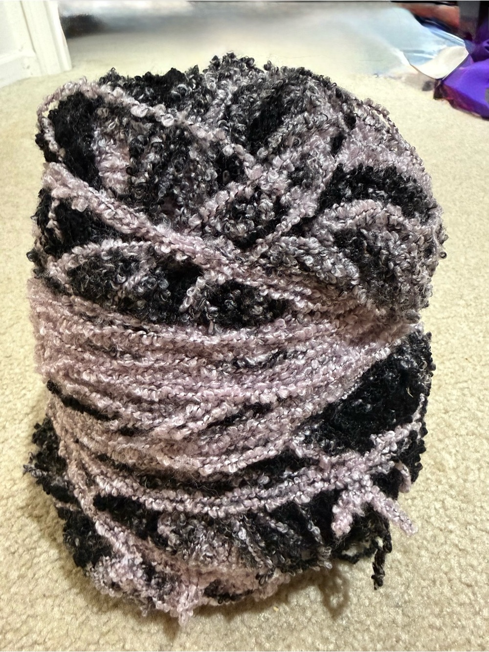 Multi-textured Jumbo Boucle Yarn Variegated 1 Skein.0.8 lbs.No label.Pink/ Black